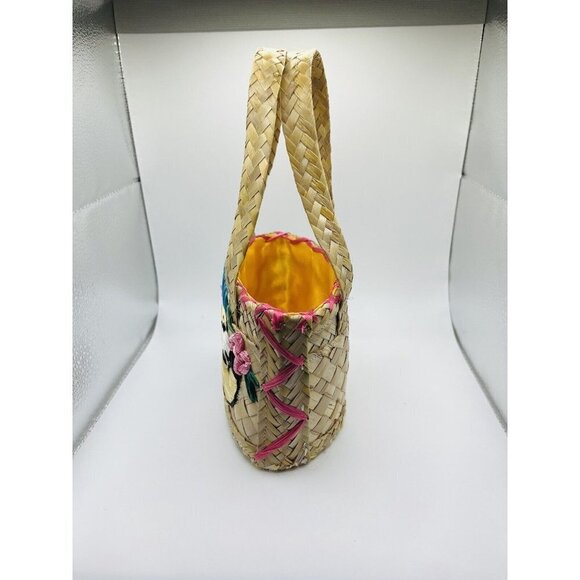 Minnie Mouse Raffia Woven Straw Girl's Handbag Purse Floral Rattan Straw Bag - Picture 4 of 7